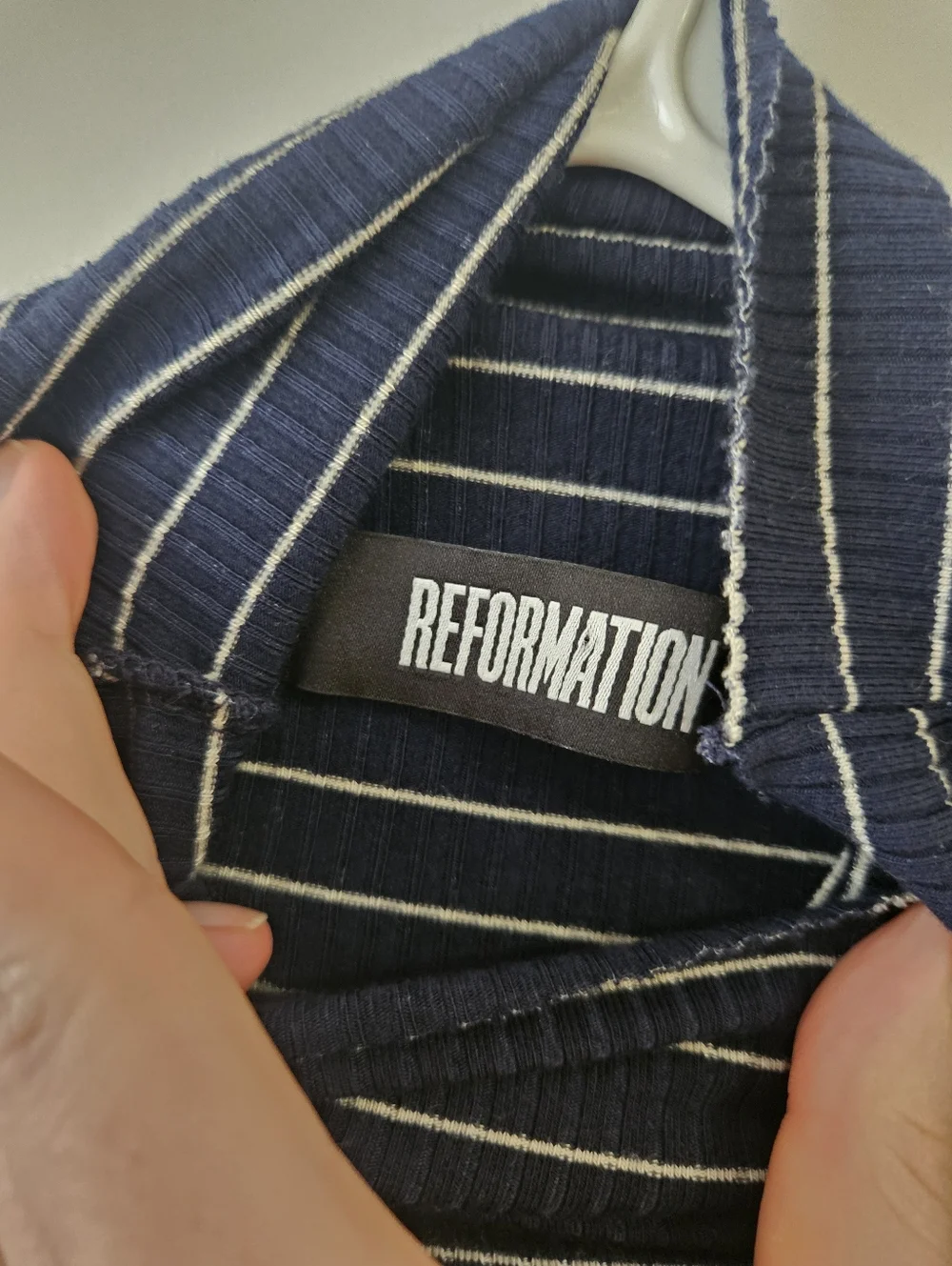 Reformation Navy and White Striped Long-Sleeve Turtleneck Dress Size Extra Small - Picture 4 of 8